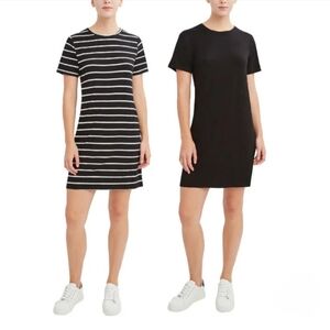 ❤️ BCBGeneration 2 Pack Dresses Black White Striped Solid Women's Medium Dresses